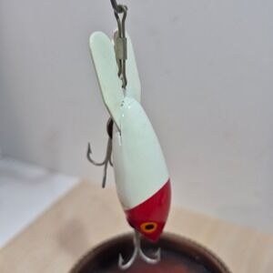 Vintage Bomber Lure 404 Red Head White Body‎ Topwater Fishing Bait with Box